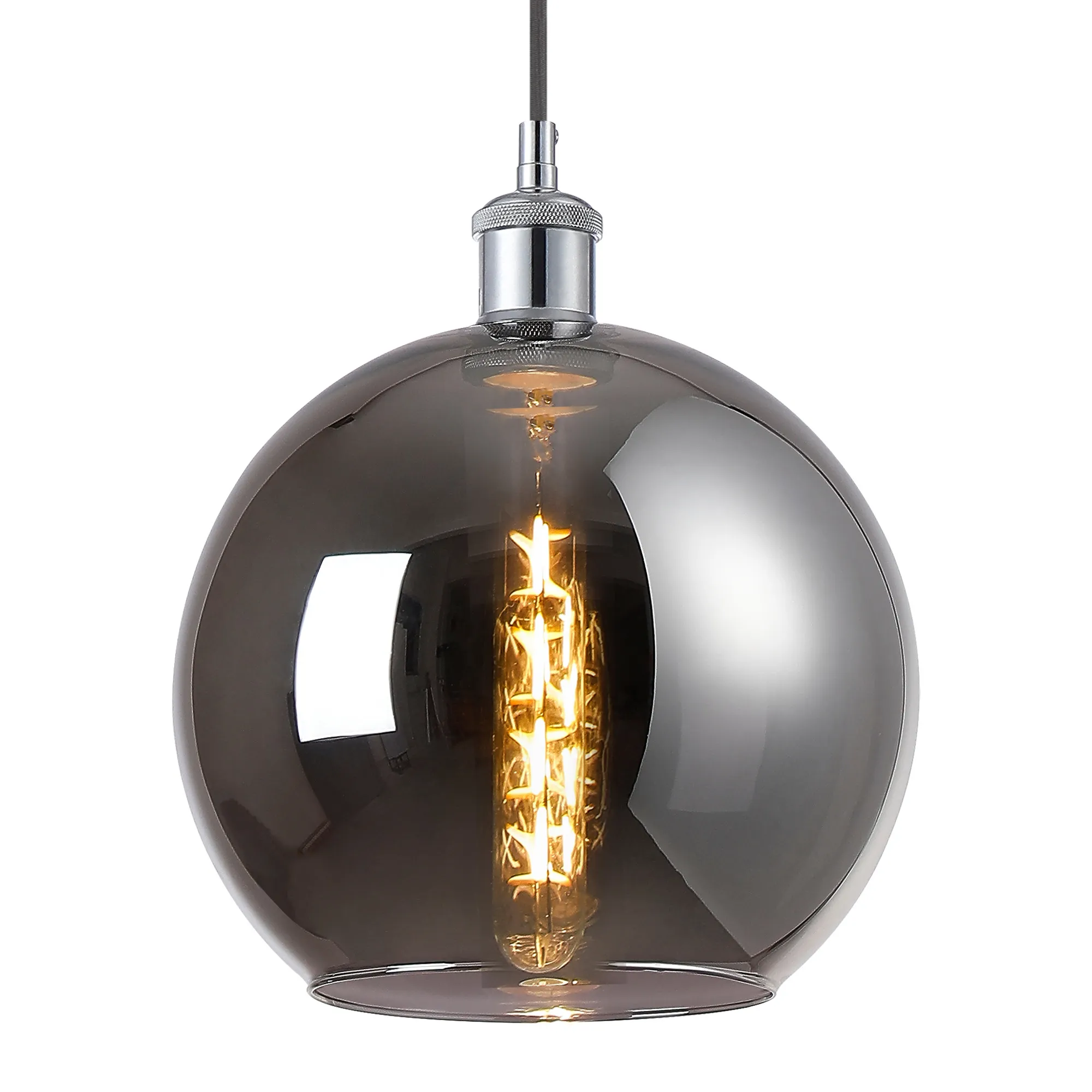 Cawdor Single Pendant, 1 Light E27, Polished Chrome/Black/Chrome Plated Globe Glass DK1137  Deco Cawdor